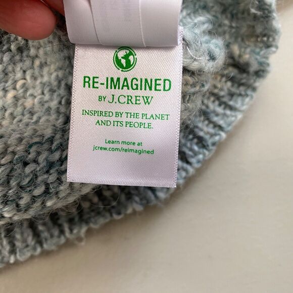 J Crew Chunky Wool Sweater Womens Small Blue Marled High Neck Boxy Crop Oversize - Picture 11 of 13